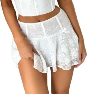 Women Aesthetic Lace Mini Skirt Low Rise Pleated Ruffle Layered Flowy Short Skirt Teen Girls Asymmetrical Half Slip Skirt
