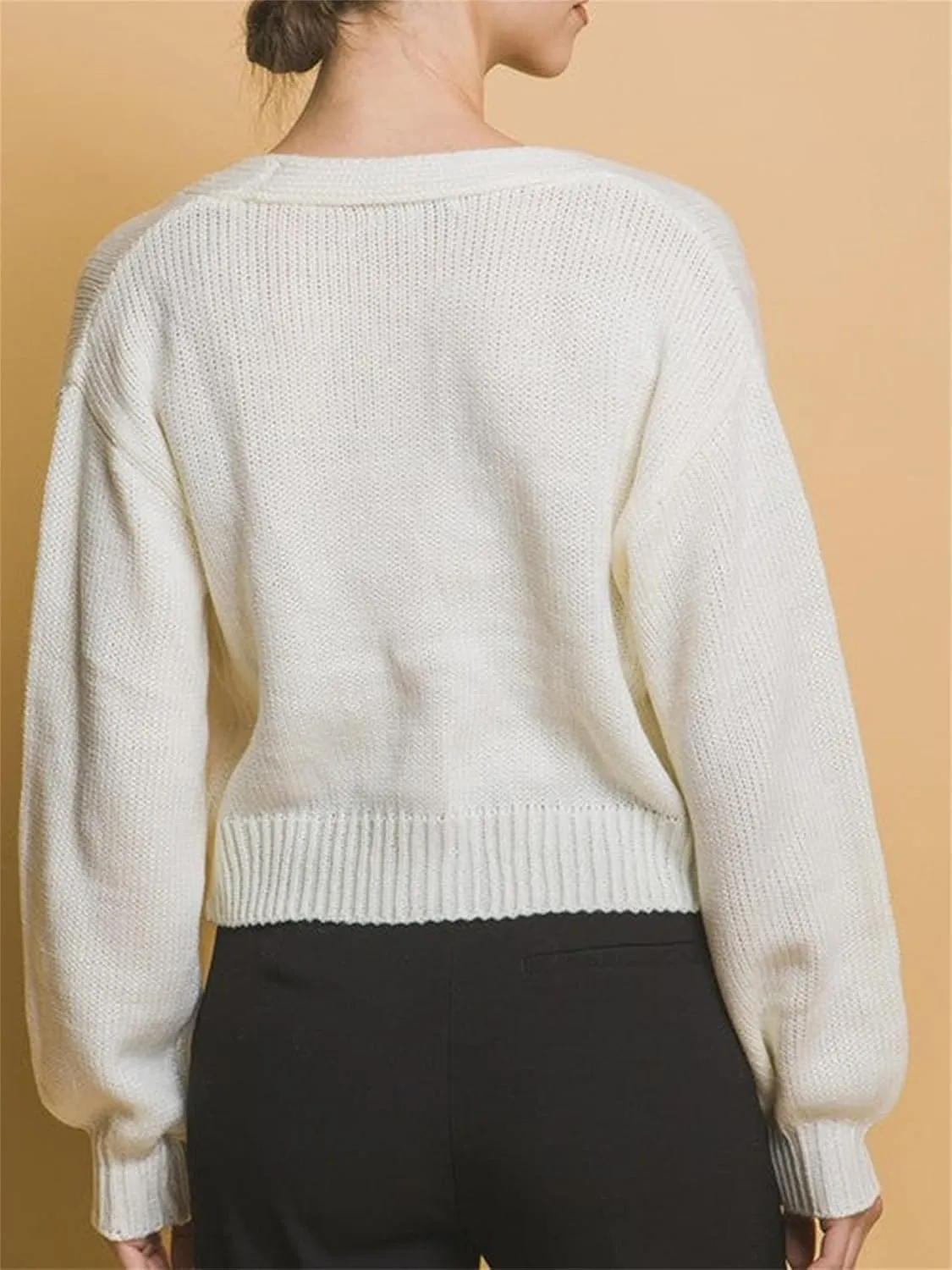 Women Button Down Sweater V Neck Cable Knit Crop Cardigan Y2K Kawaii Strawberry Embroidery Cardigan Sweater