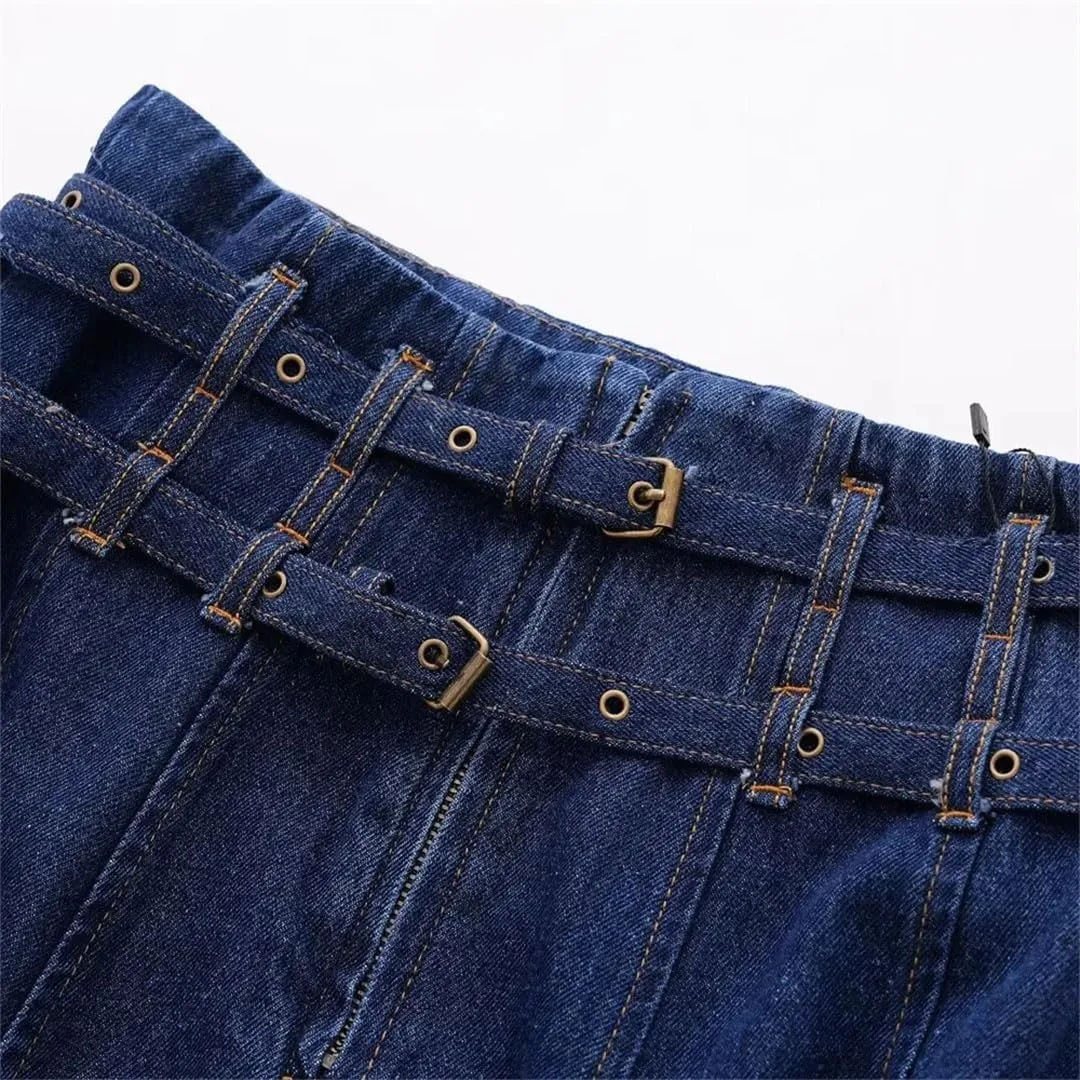 Women Casual Denim A-Line Skirt Straight High Waist Jeans Skirts