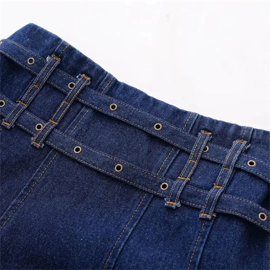 Women Casual Denim A-Line Skirt Straight High Waist Jeans Skirts