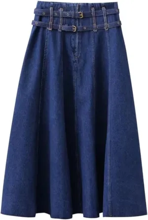 Women Casual Denim A-Line Skirt Straight High Waist Jeans Skirts