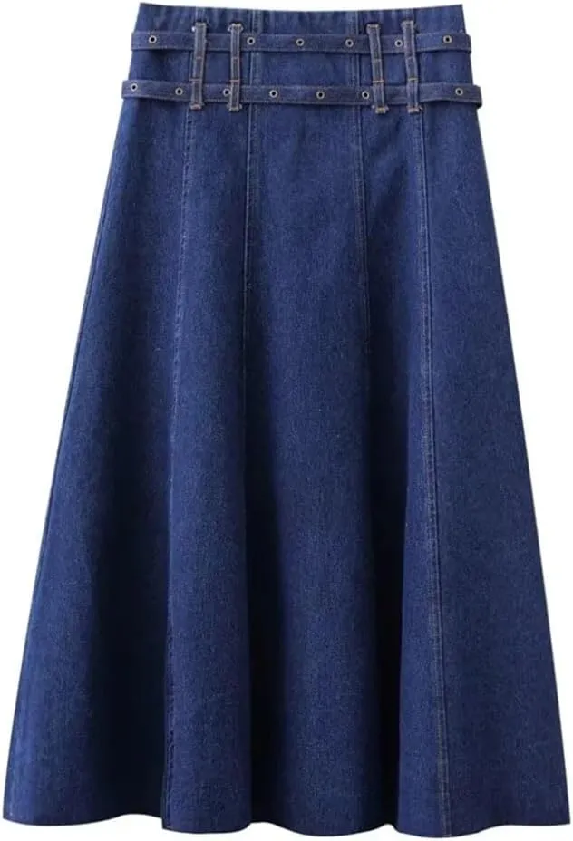 Women Casual Denim A-Line Skirt Straight High Waist Jeans Skirts