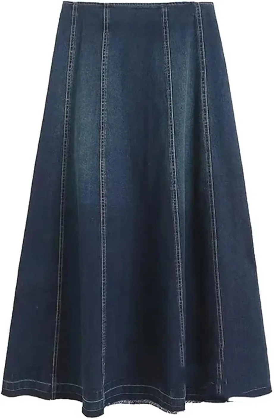 Women Casual Loose Denim A-Line Skirt Solid Zipper Long Straight Ruffles Office Jeans Skirts
