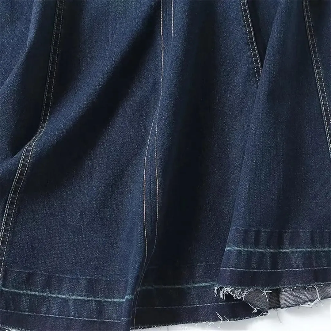 Women Casual Loose Denim A-Line Skirt Solid Zipper Long Straight Ruffles Office Jeans Skirts