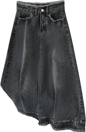 Women Denim A- Line Skirt for Elegant Ins Long Mid Waist Straight Leg Coal gray9 Bodycon Skirt