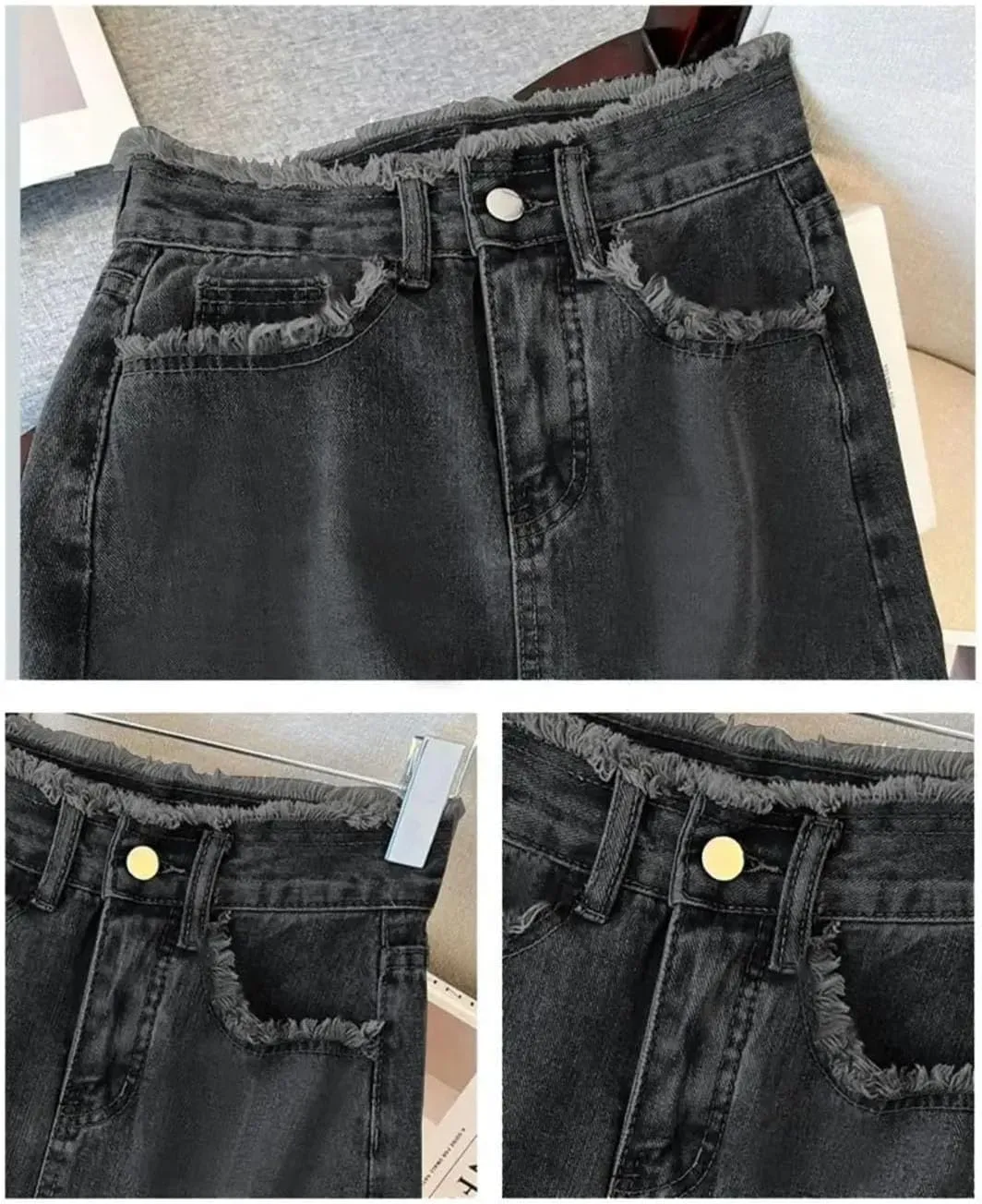 Women Denim A- Line Skirt for Elegant Ins Long Mid Waist Straight Leg Coal gray9 Bodycon Skirt