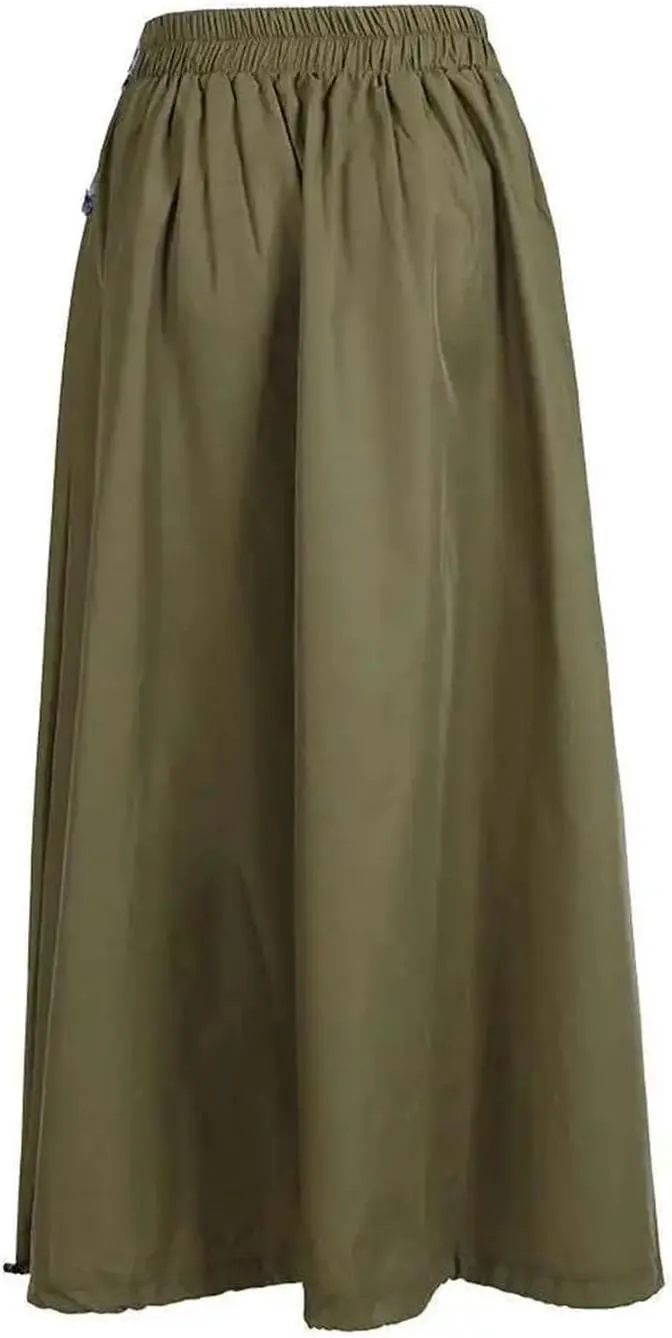 Women Denim A-Line Skirt High Elastic Waist Irregular Hem Skirt Zipper Pocket Stretch Street Style