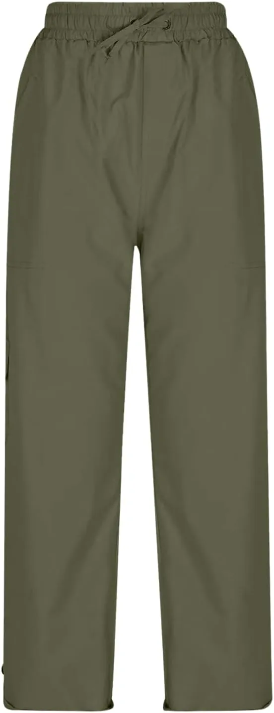 Women Fashion Elastic High Waist Pants with Pockets Trousers Outdoor Casual Sports Loose Cargo Pants