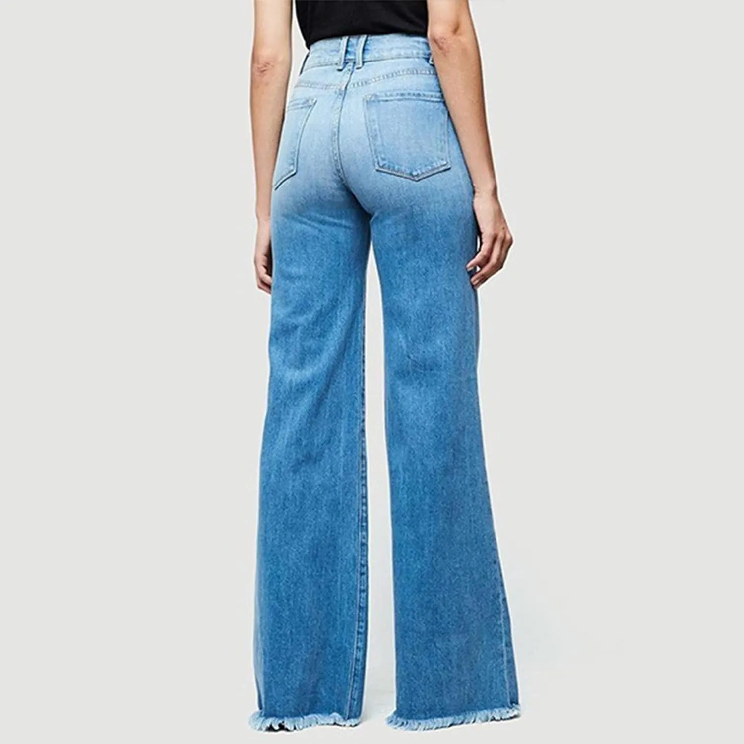 Women Flare Jeans Stretch High Waisted Bell Bottom Jeans Raw Hem Denim Pants Plus Size Stretchy Classic Baggy Trouser