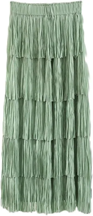 Women Fringe Skirt Solid Color High Waist Mesh Tiered Tassel Midi Skirts 2025 Fashion Elegant Vacation Beach Skorts