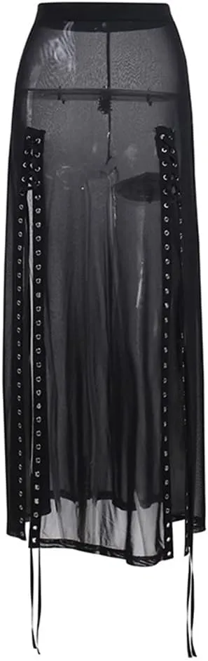 Women Gothic Mini Skirt Fairy Grunge Punk High Waisted A-Line Pleated Skirts Y2k E-Girl Long Maxi Skirt