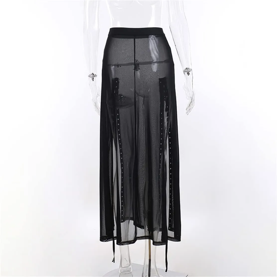 Women Gothic Mini Skirt Fairy Grunge Punk High Waisted A-Line Pleated Skirts Y2k E-Girl Long Maxi Skirt