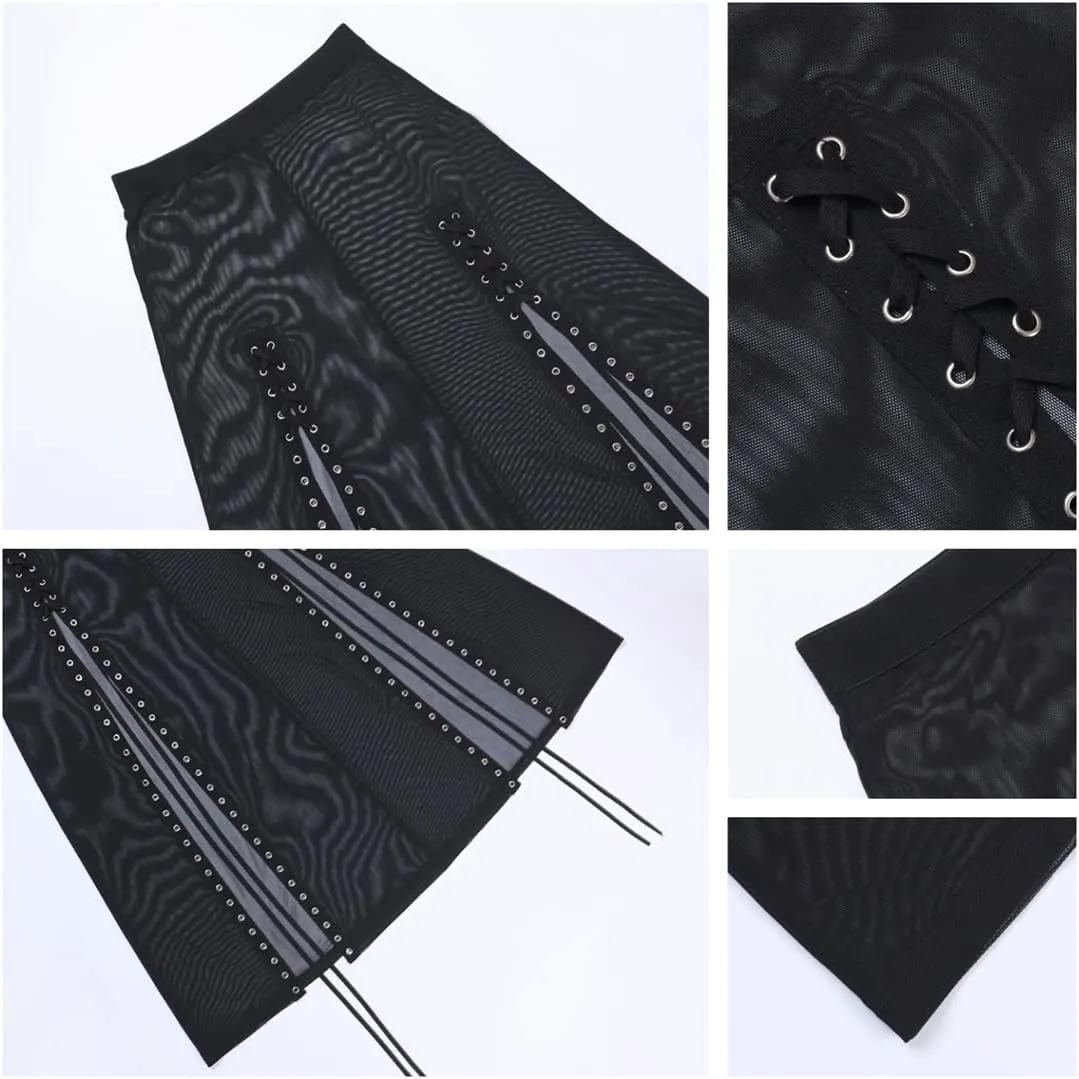 Women Gothic Mini Skirt Fairy Grunge Punk High Waisted A-Line Pleated Skirts Y2k E-Girl Long Maxi Skirt