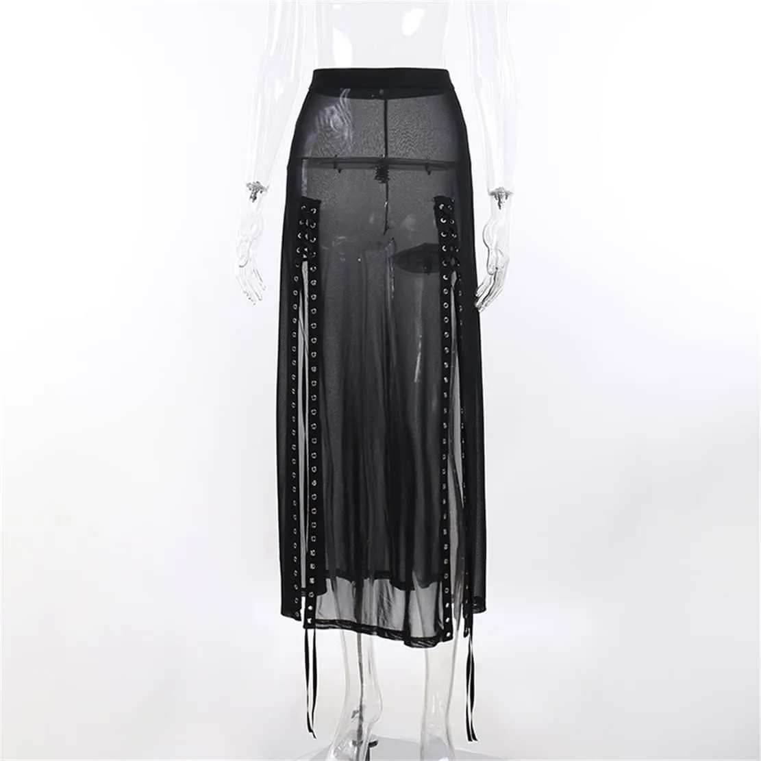 Women Gothic Mini Skirt Fairy Grunge Punk High Waisted A-Line Pleated Skirts Y2k E-Girl Long Maxi Skirt