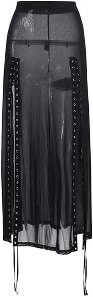 Women Gothic Mini Skirt Fairy Grunge Punk High Waisted A-Line Pleated Skirts Y2k E-Girl Long Maxi Skirt