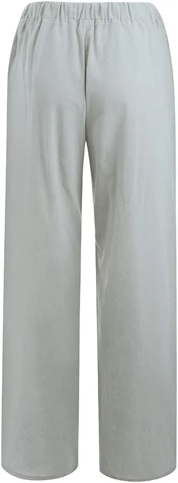 Women High Waist Baggy Wide Leg Pants Elastic Waist with Drawstring Summer Breathable Casual Pants with Pockets