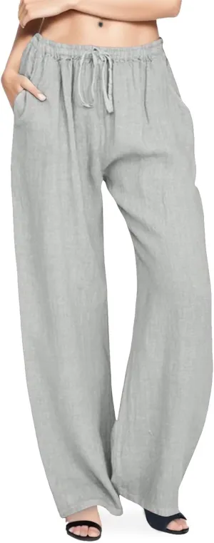 Women High Waist Baggy Wide Leg Pants Elastic Waist with Drawstring Summer Breathable Casual Pants with Pockets