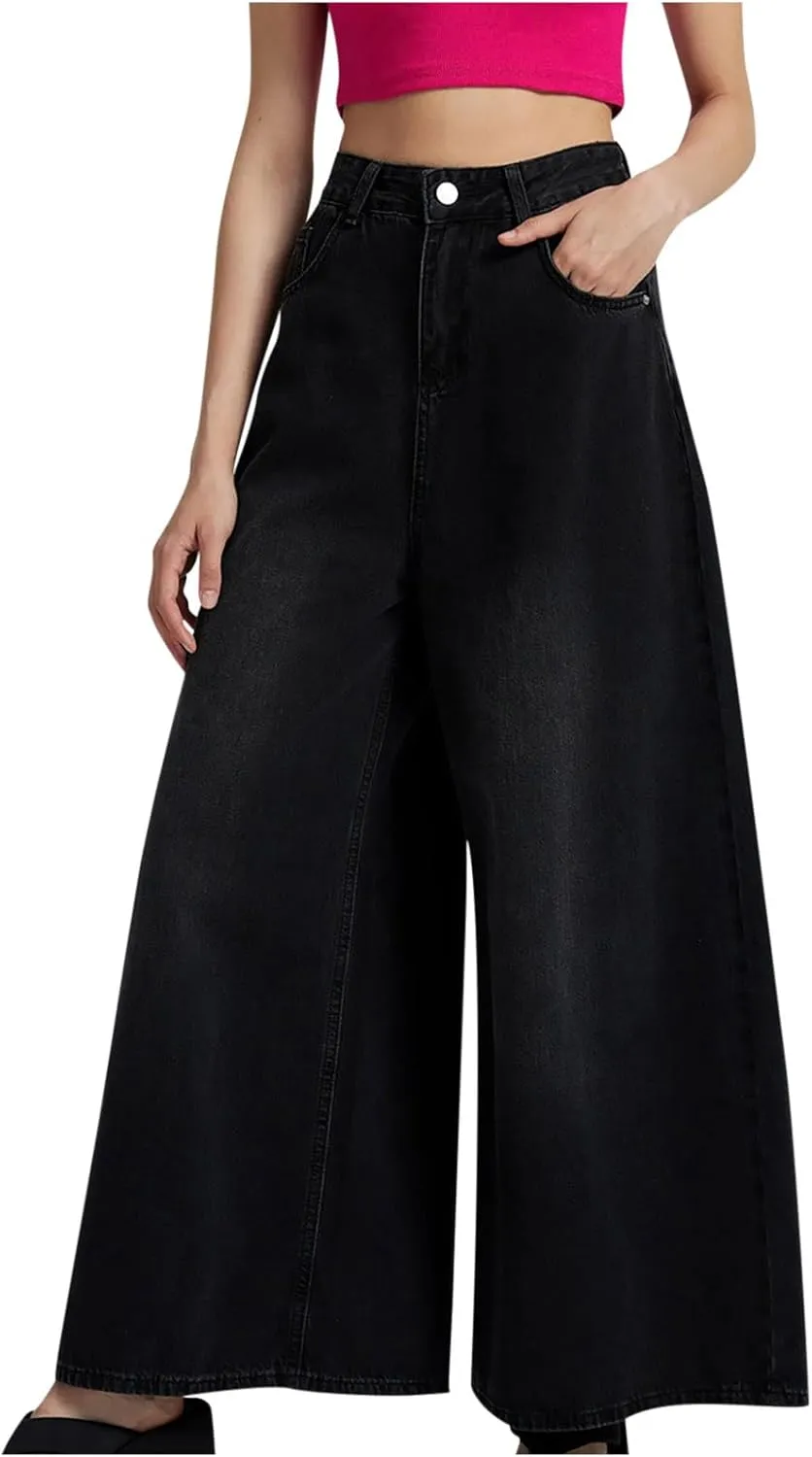Women High Waisted Wide Leg Jeans Boyfriend Baggy Y2K Denim Pants Loose Palazzo Pants, Women's Trendy Denim Trousers