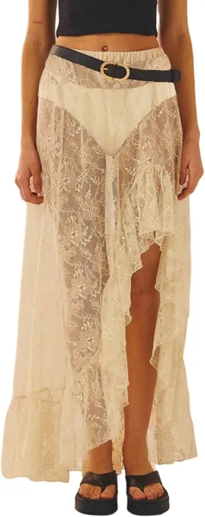 Women Lace Long Skirts Sheer Mesh See Through Midi Skirt Y2K Boho Flowy Skirt Summer Beach Maxi Skirts