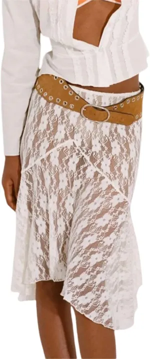 Women Lace Long Skirts Sheer Mesh See Through Midi Skirt Y2K Boho Flowy Skirt Summer Beach Maxi Skirts