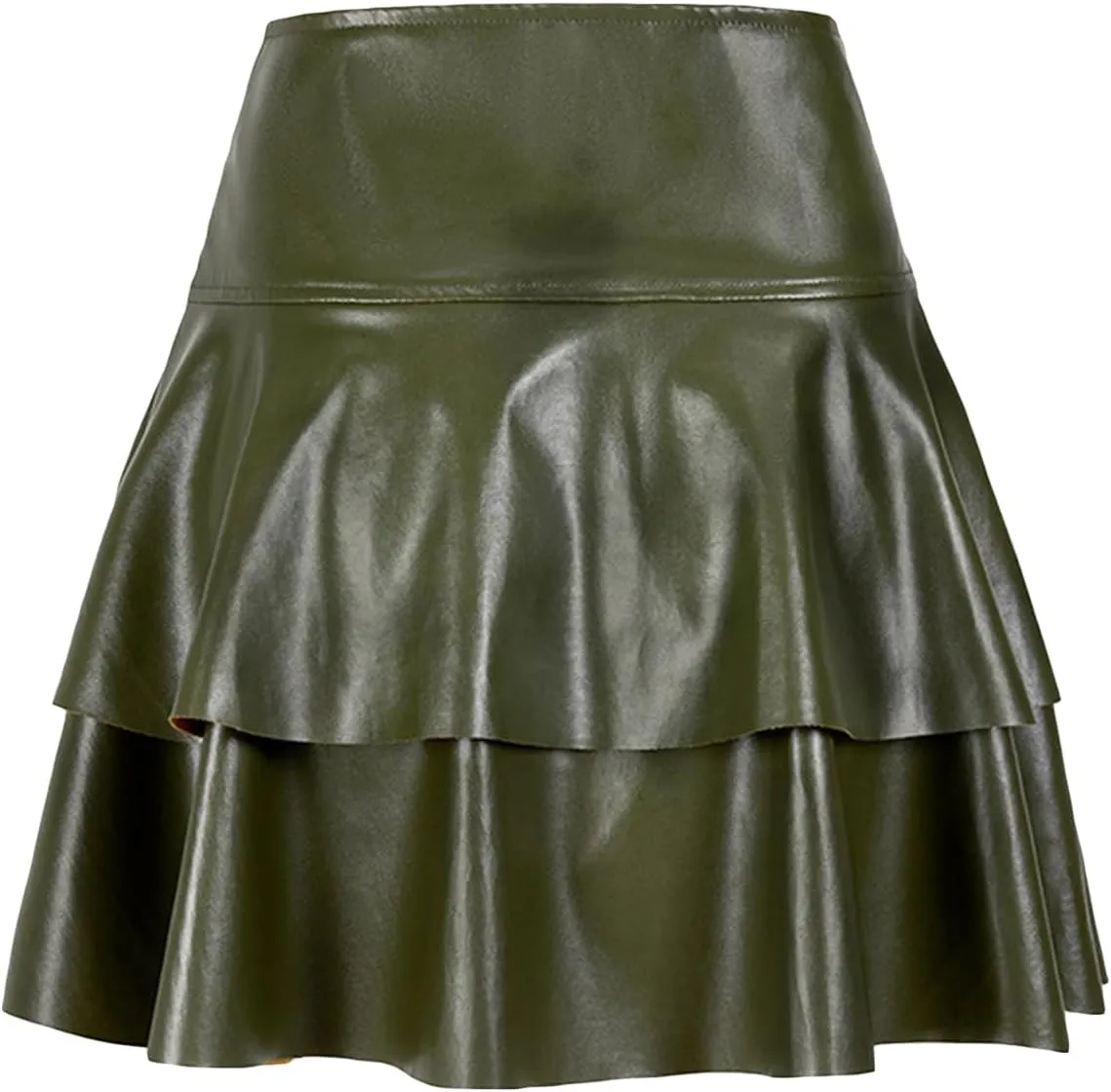 Women Leather Mini Skirt Classic High Waist Pleated Skirt PU Ruffle Flare Short Skirts Y2K Cute Streetwear