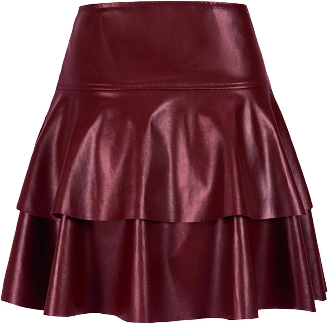 Women Leather Mini Skirt Classic High Waist Pleated Skirt PU Ruffle Flare Short Skirts Y2K Cute Streetwear