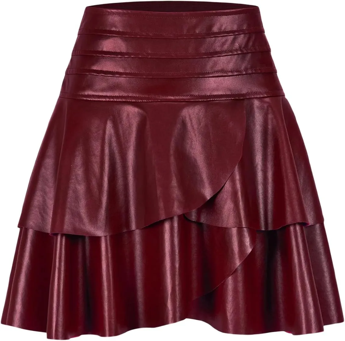 Women Leather Mini Skirt Classic High Waist Pleated Skirt PU Ruffle Flare Short Skirts Y2K Cute Streetwear