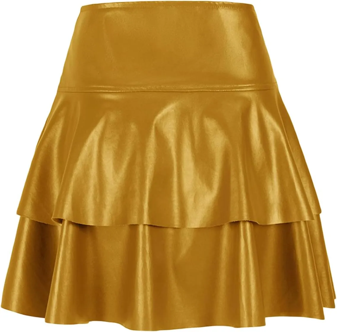 Women Leather Mini Skirt Classic High Waist Pleated Skirt PU Ruffle Flare Short Skirts Y2K Cute Streetwear