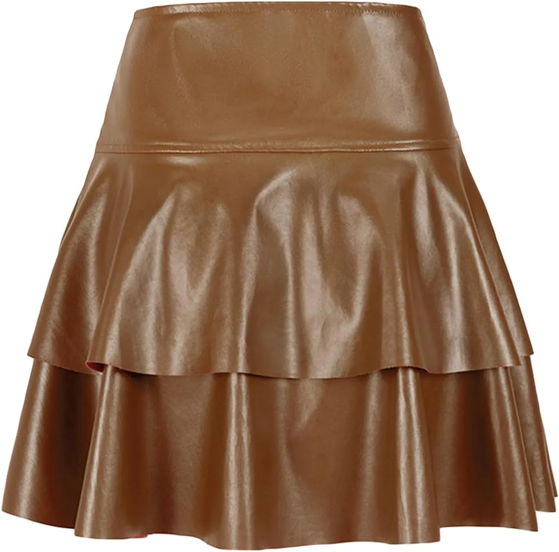 Women Leather Mini Skirt Classic High Waist Pleated Skirt PU Ruffle Flare Short Skirts Y2K Cute Streetwear