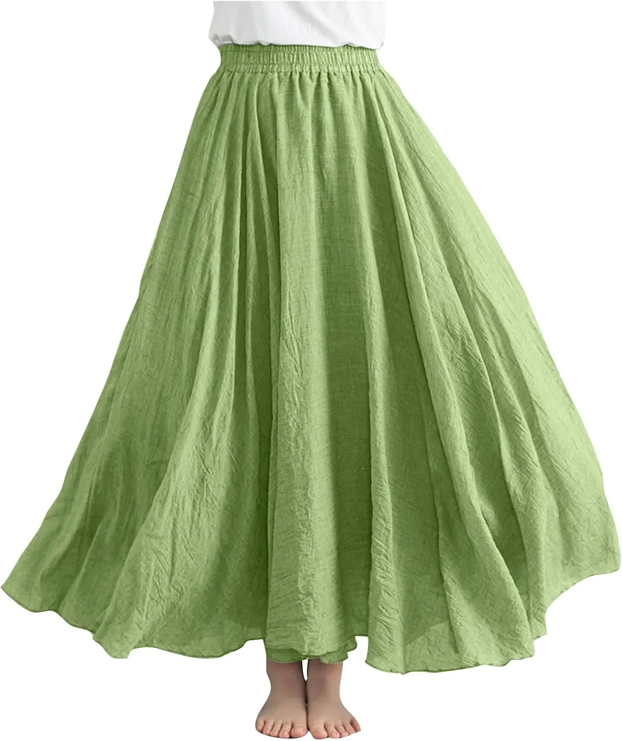 Women Lightweight Boho Maxi Skirts Flowy Beach Long Skirt Elastic Waist Pleated Swing Bohemian Skirts 2025 New Mint Green