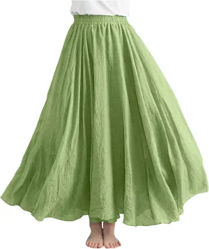 Women Lightweight Boho Maxi Skirts Flowy Beach Long Skirt Elastic Waist Pleated Swing Bohemian Skirts 2025 New Mint Green