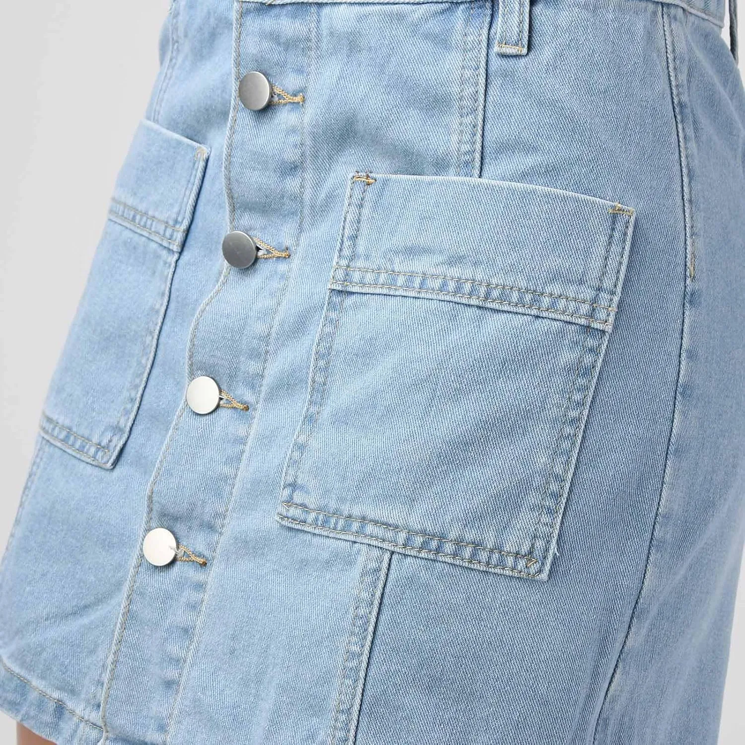 Women Midi Skirt Elastic High Waist A-Line Button Front Denim Skort Hem Skirt Shorts Mini Skirts