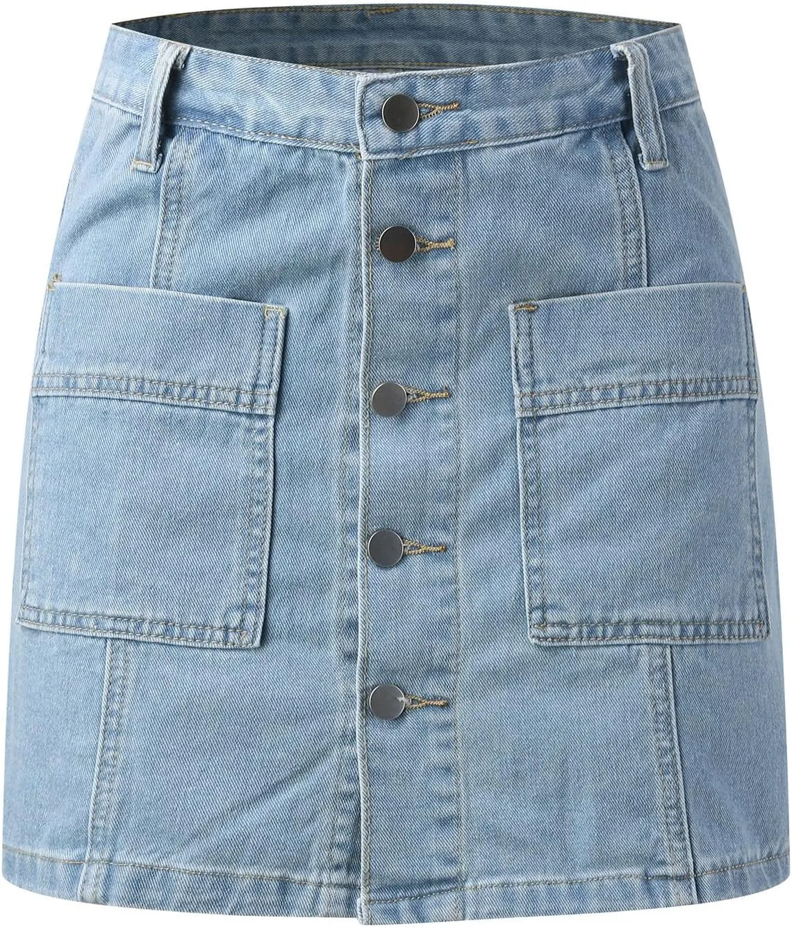 Women Midi Skirt Elastic High Waist A-Line Button Front Denim Skort Hem Skirt Shorts Mini Skirts