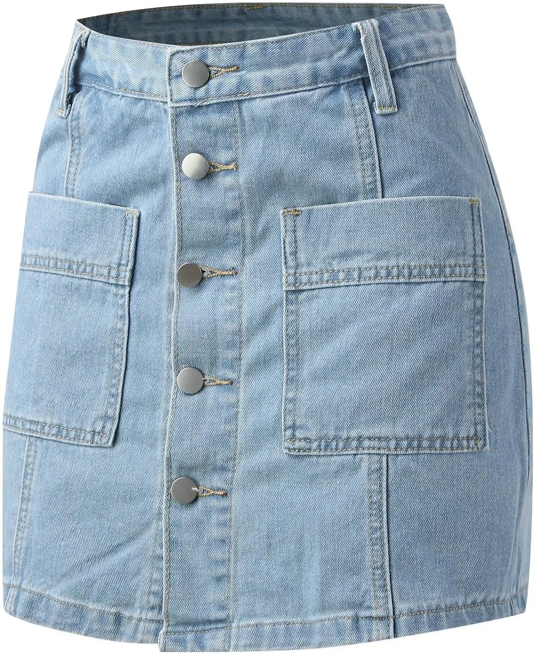Women Midi Skirt Elastic High Waist A-Line Button Front Denim Skort Hem Skirt Shorts Mini Skirts