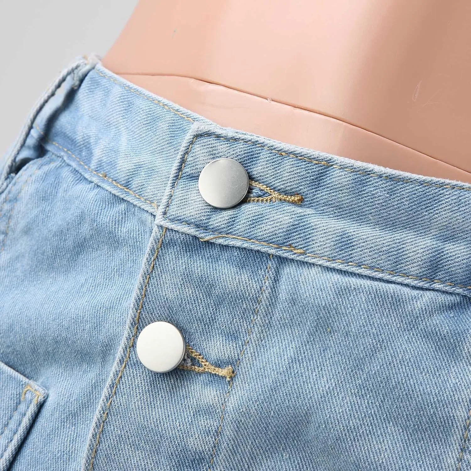 Women Midi Skirt Elastic High Waist A-Line Button Front Denim Skort Hem Skirt Shorts Mini Skirts