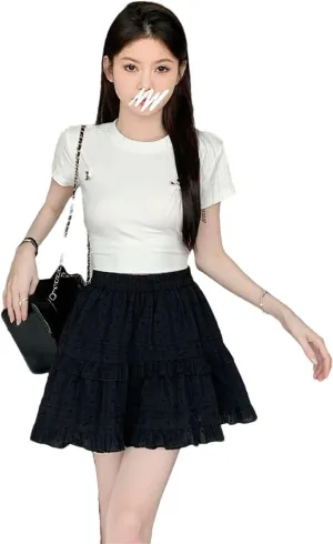Women Mini Skirts for French Style High Waist Pleated Skirt
