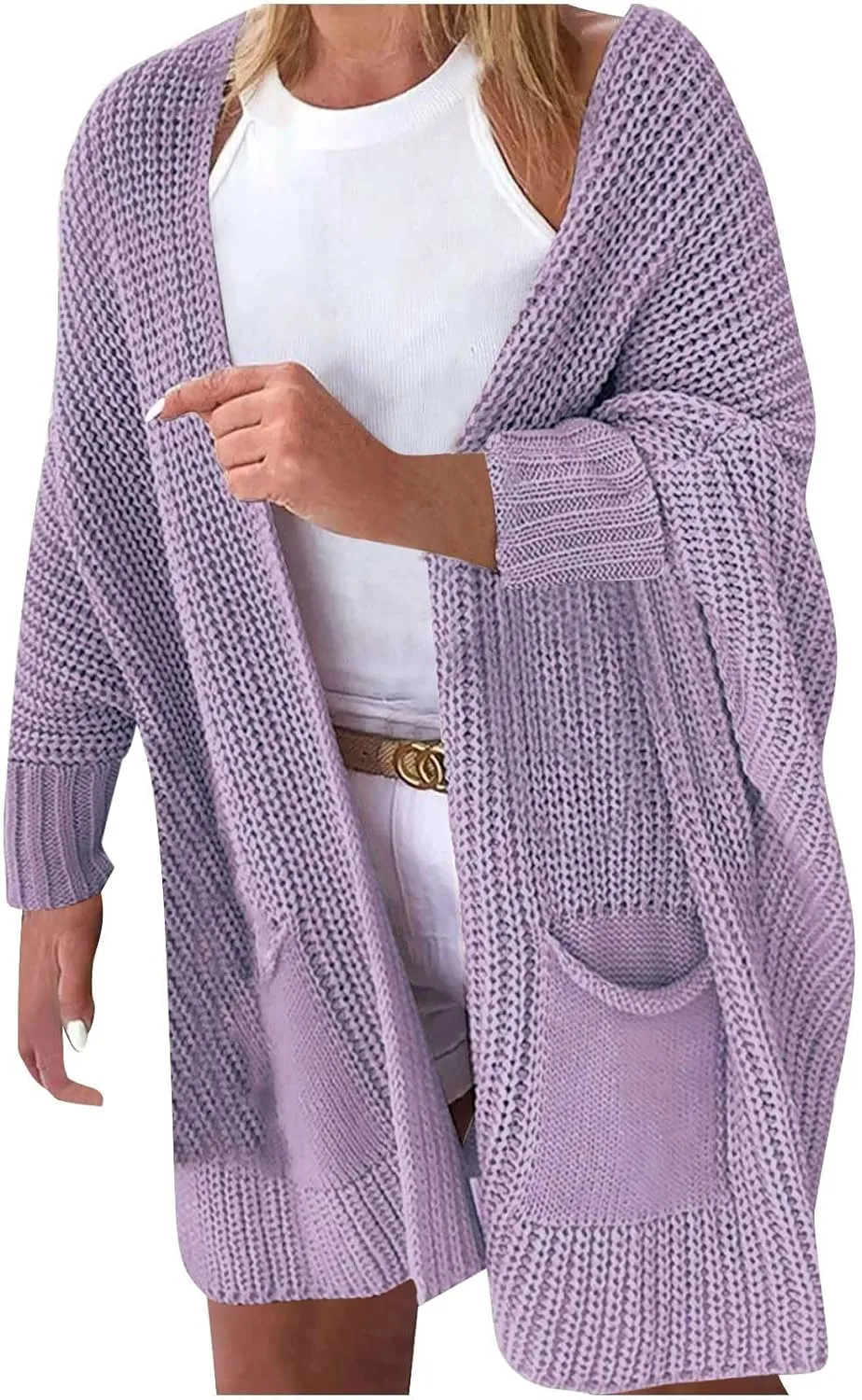 Women Oversized Long Cardigans Sweater Batwing Sleeve Open Front Chunky Knit Coat Fall Winter Outwear with Pockets