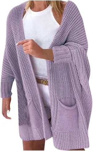 Women Oversized Long Cardigans Sweater Batwing Sleeve Open Front Chunky Knit Coat Fall Winter Outwear with Pockets