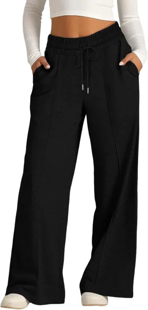 Women Oversized Wide Leg Lightweight Pants Elastic Drawstring Straight Leg Sweatpants Low Waisted Baggy Trousers