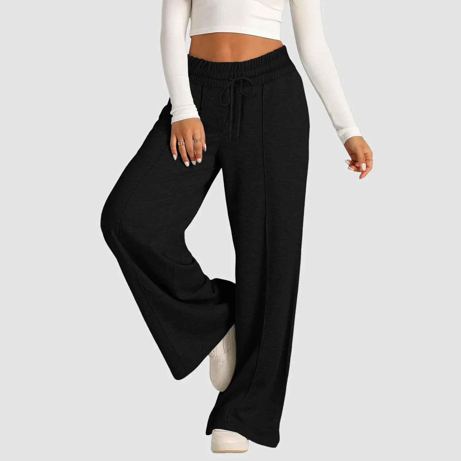 Women Oversized Wide Leg Lightweight Pants Elastic Drawstring Straight Leg Sweatpants Low Waisted Baggy Trousers