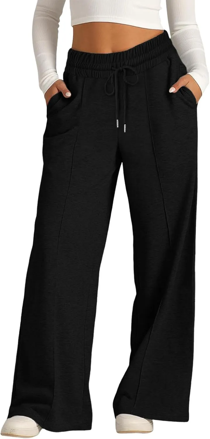 Women Oversized Wide Leg Lightweight Pants Elastic Drawstring Straight Leg Sweatpants Low Waisted Baggy Trousers