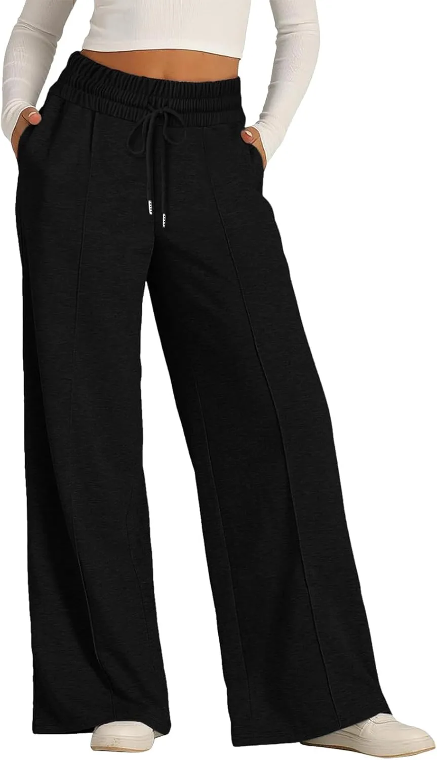 Women Oversized Wide Leg Lightweight Pants Elastic Drawstring Straight Leg Sweatpants Low Waisted Baggy Trousers