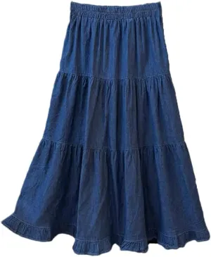 Women Ruffles A-Line Denim Skirts Women Elastic High Waist Pleated Skirt