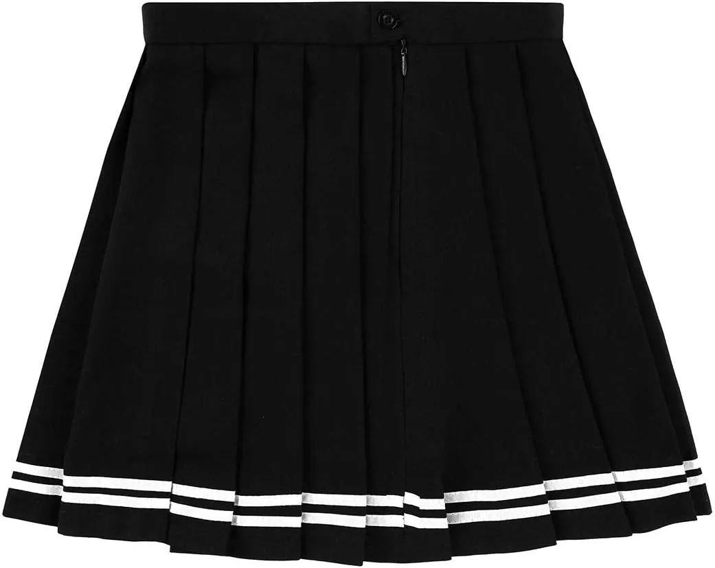 Women Schoolgirl Mini Skirt Uniform High Waist Pleated Skirt Casual A Line Skater Sport Skirt