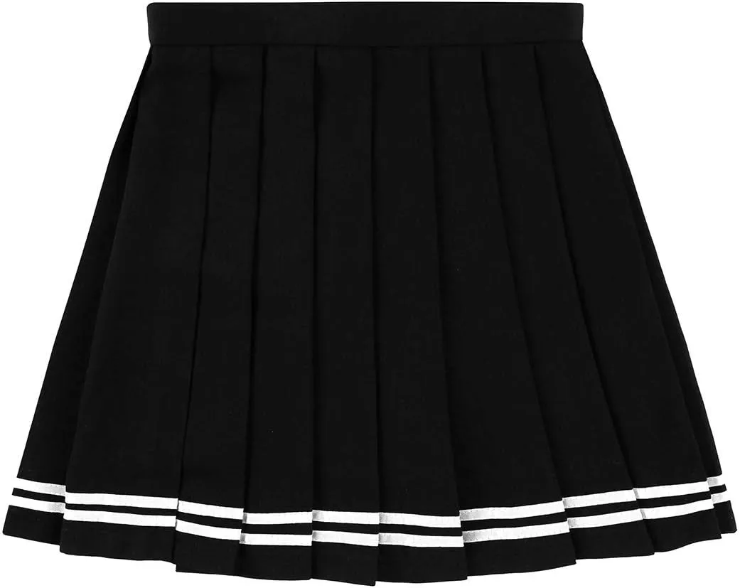 Women Schoolgirl Mini Skirt Uniform High Waist Pleated Skirt Casual A Line Skater Sport Skirt
