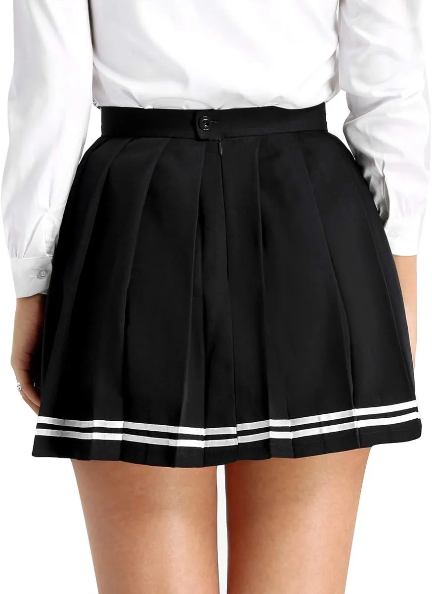 Women Schoolgirl Mini Skirt Uniform High Waist Pleated Skirt Casual A Line Skater Sport Skirt