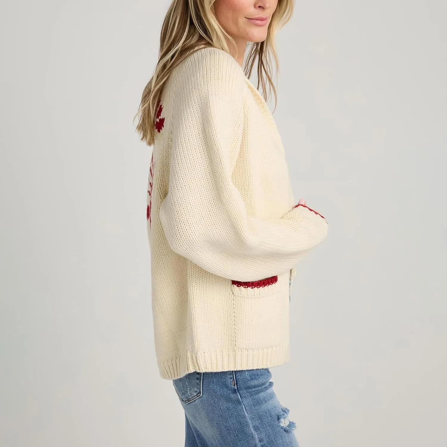 Women Shawl Collar Cardigan Sweater Lobster Print Long Sleeve Button Down Jumper Tops Vintage Chunky Knit Coat