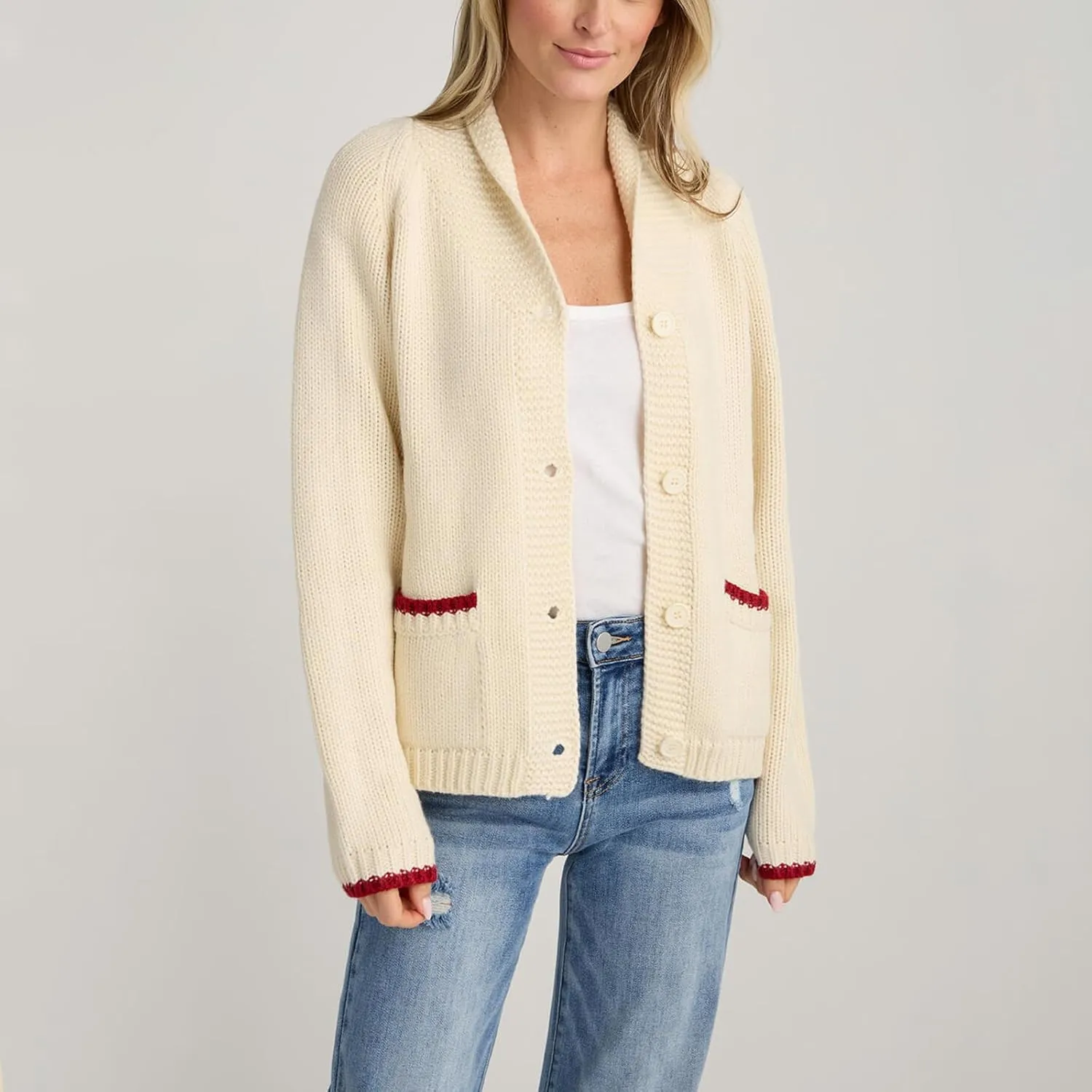 Women Shawl Collar Cardigan Sweater Lobster Print Long Sleeve Button Down Jumper Tops Vintage Chunky Knit Coat