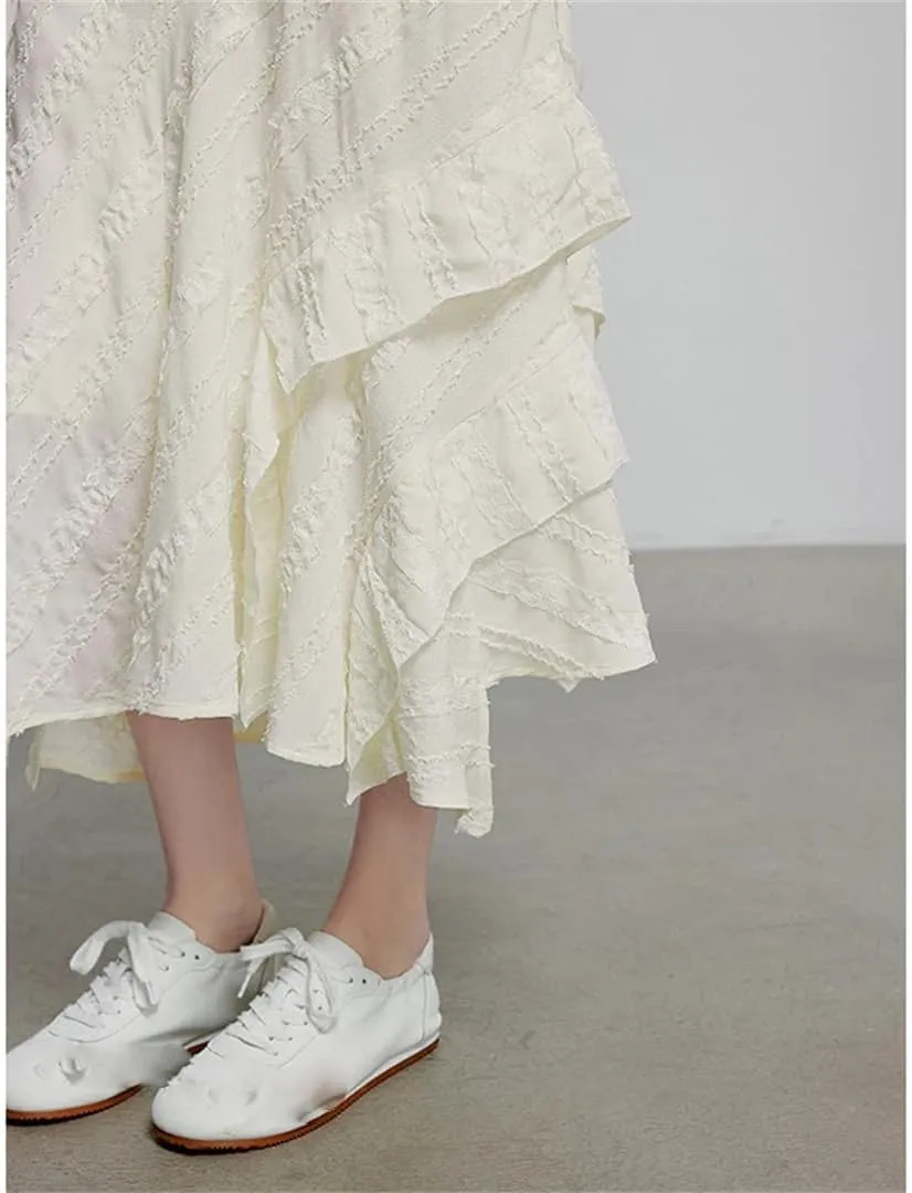 Women Solid Color High Waist Pleated Skirt Chiffon Elastic Ruffle Tiered Flowy Midi Skirts