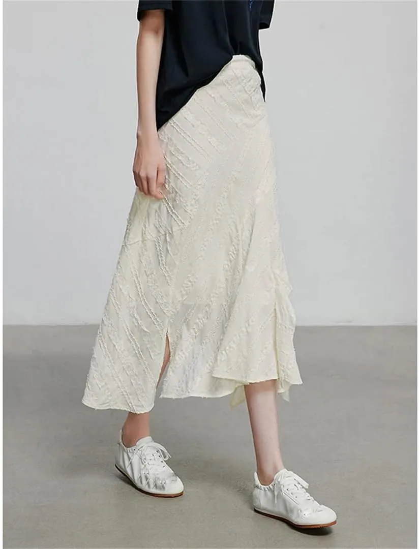 Women Solid Color High Waist Pleated Skirt Chiffon Elastic Ruffle Tiered Flowy Midi Skirts